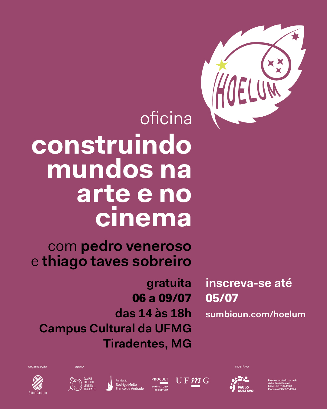 Inscrições abertas para a oficina "Construindo mundos na arte e no cinema"